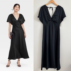 A New Day Women's Satin Flutter Sleeve Maxi A-Line Dress Black Small NWT